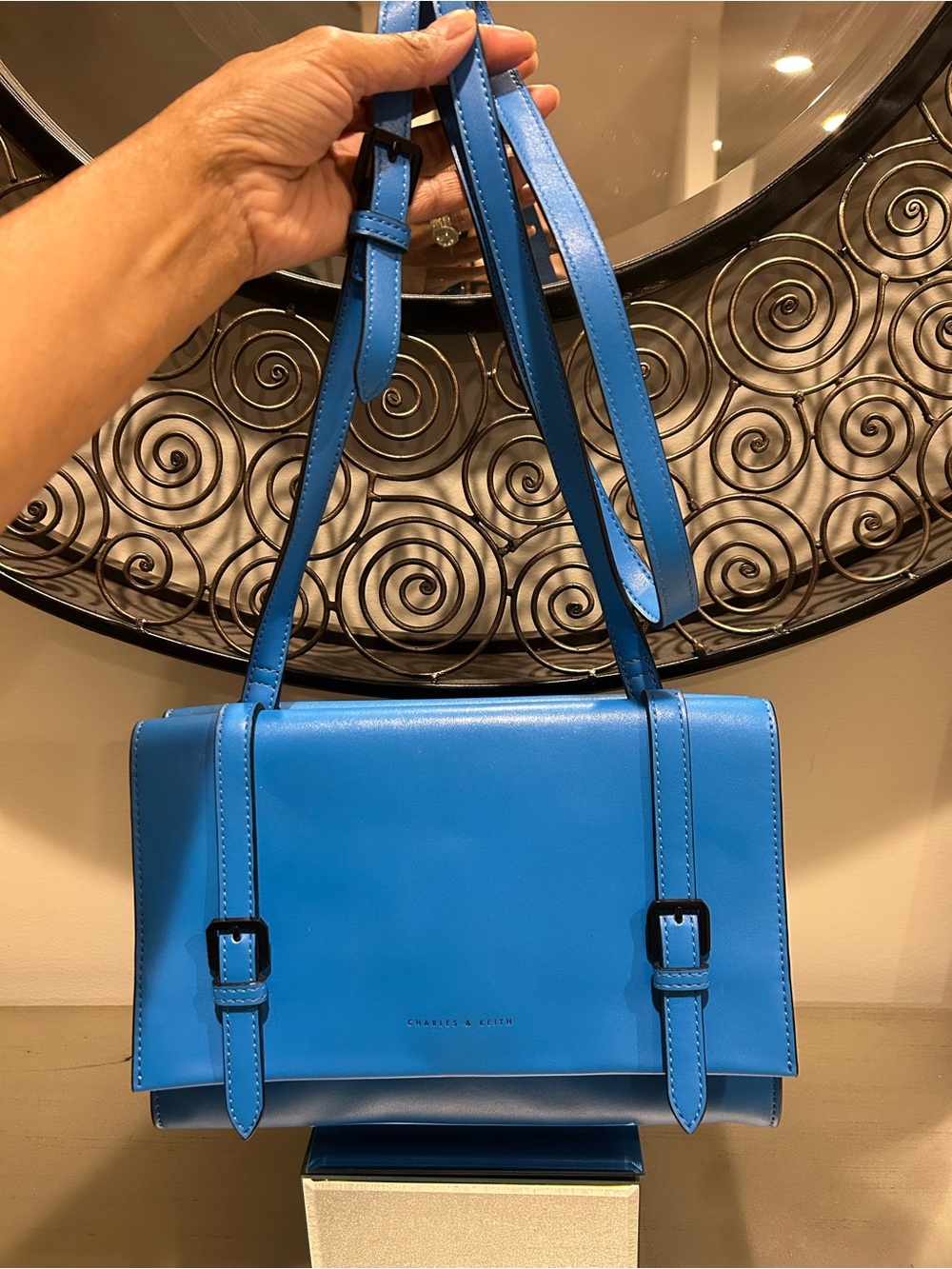 Charles & Keith Bright Blue Leather Crossbody Bag